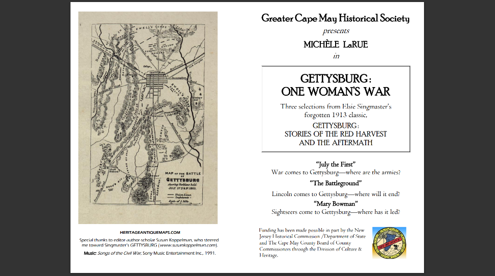 Pamphelt from GCMHS presentation with Michele LaRue on Gettysburg: One Woman's War
